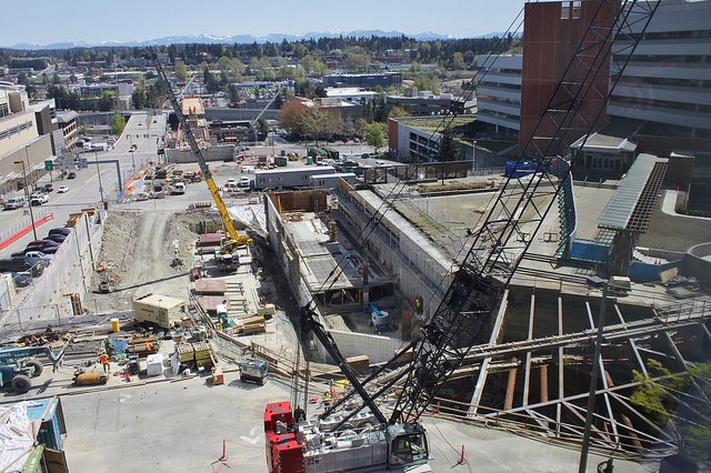 Bellevue light rail construction, April 2018