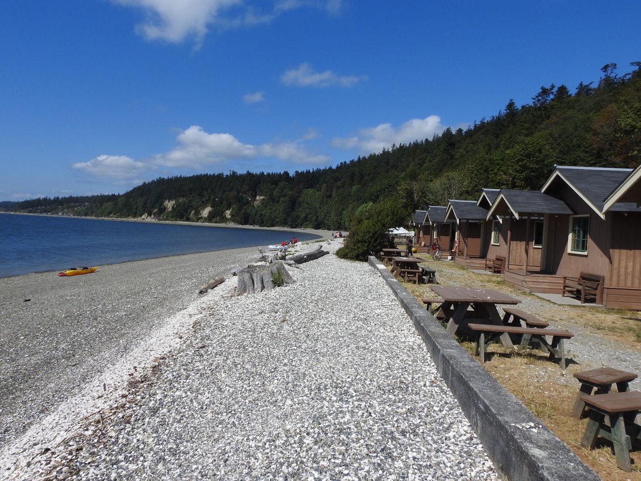 Beachfront cabins at Cama Beach State Park.